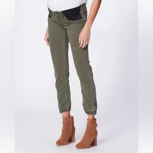 PAIGE Womens Sz 27 Maternity Mayslie Jogger Denim Pants Vintage Ivy Green Ankle